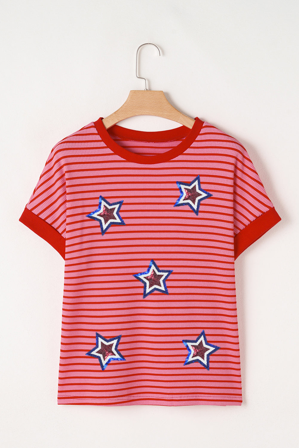 Sequin Star Striped Tee – Pink Patriotic 4th of July Top
