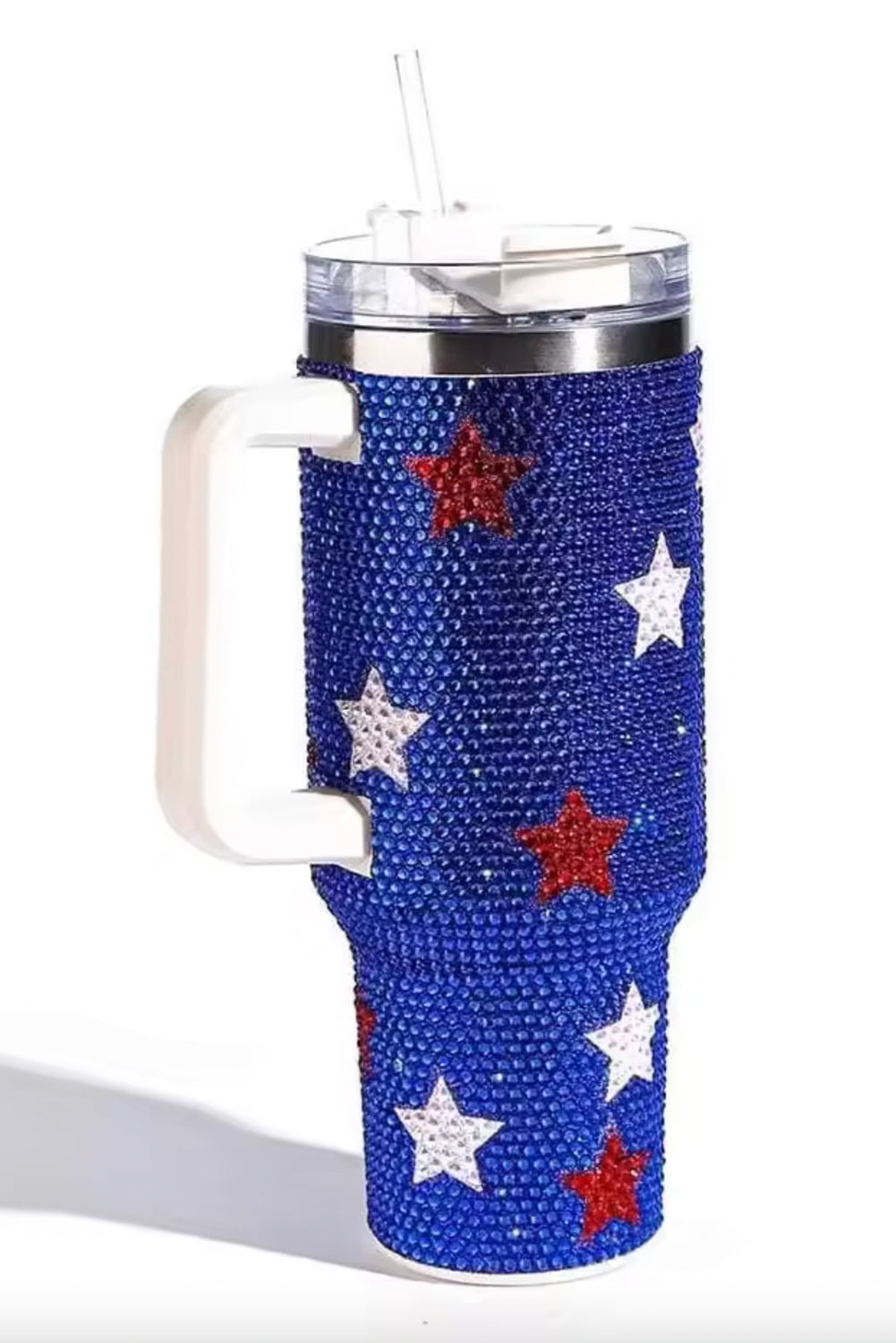 Star-Spangled 40oz Rhinestone Tumbler – Blue Glitter Cup with Handle