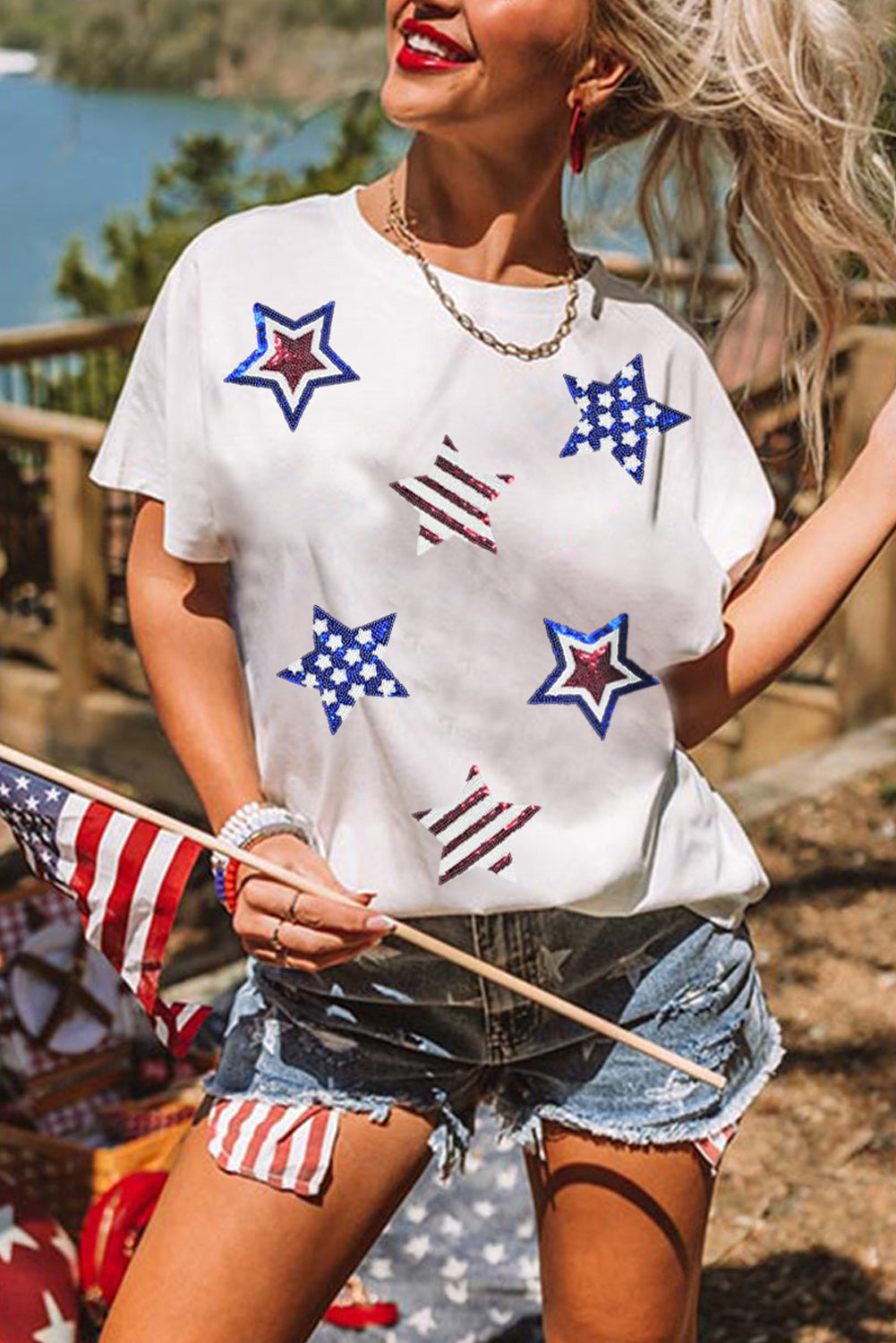 Sequin Star USA Graphic Tee – Patriotic Fourth of July T-Shirt