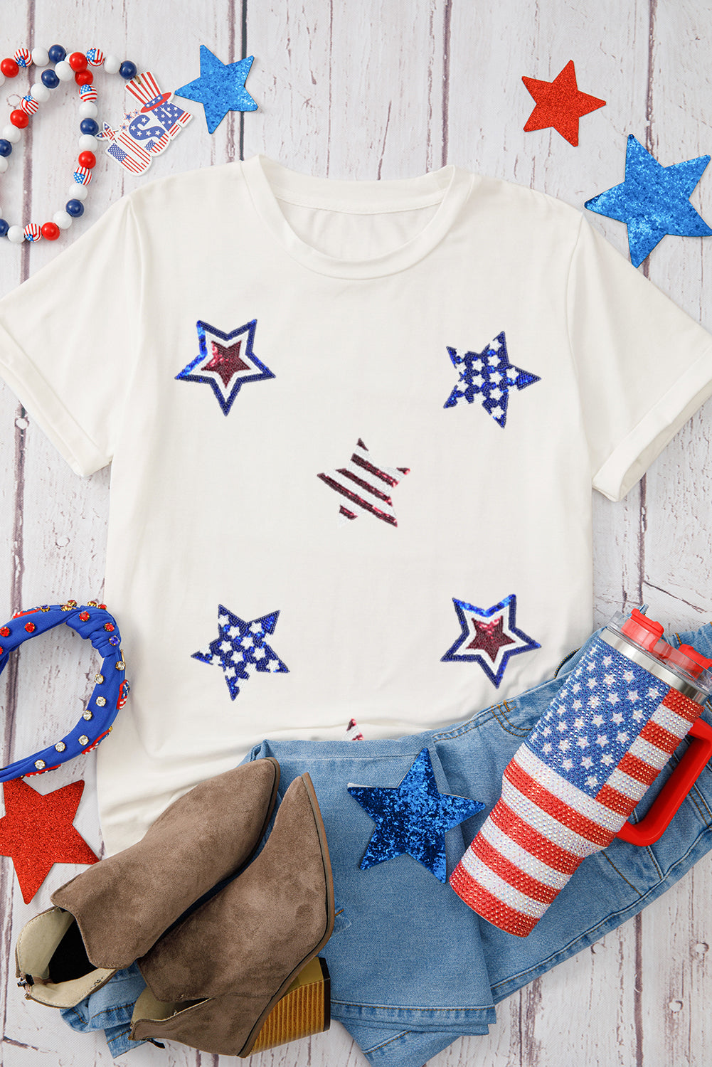 Sequin Star USA Graphic Tee – Patriotic Fourth of July T-Shirt