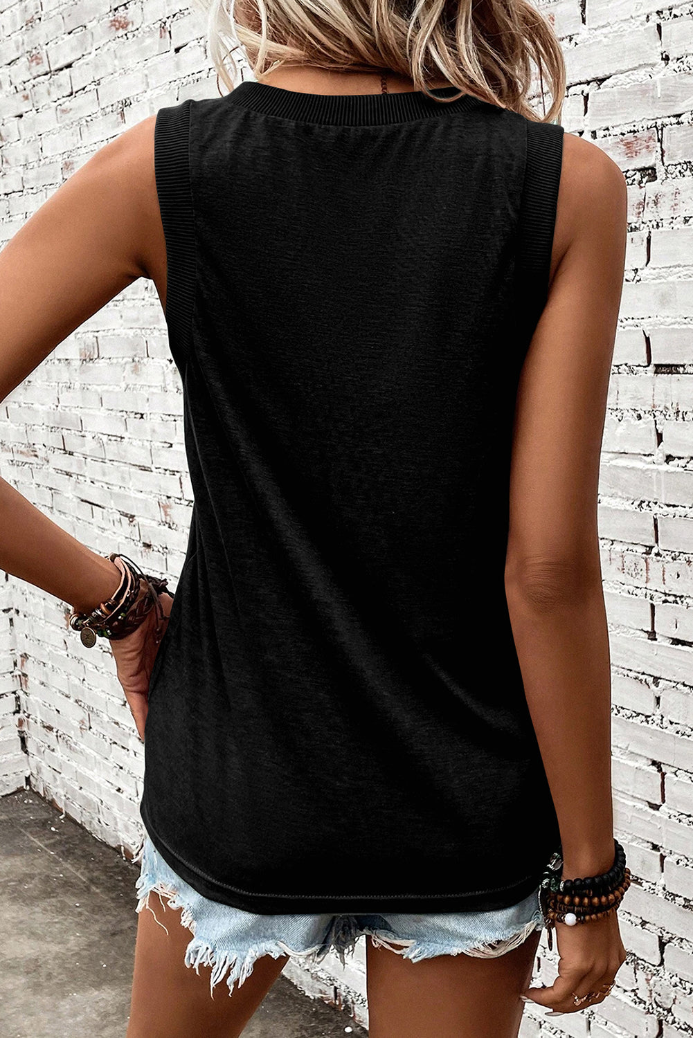 Sequin Star USA Tank – Black Patriotic V-Neck Sleeveless Top