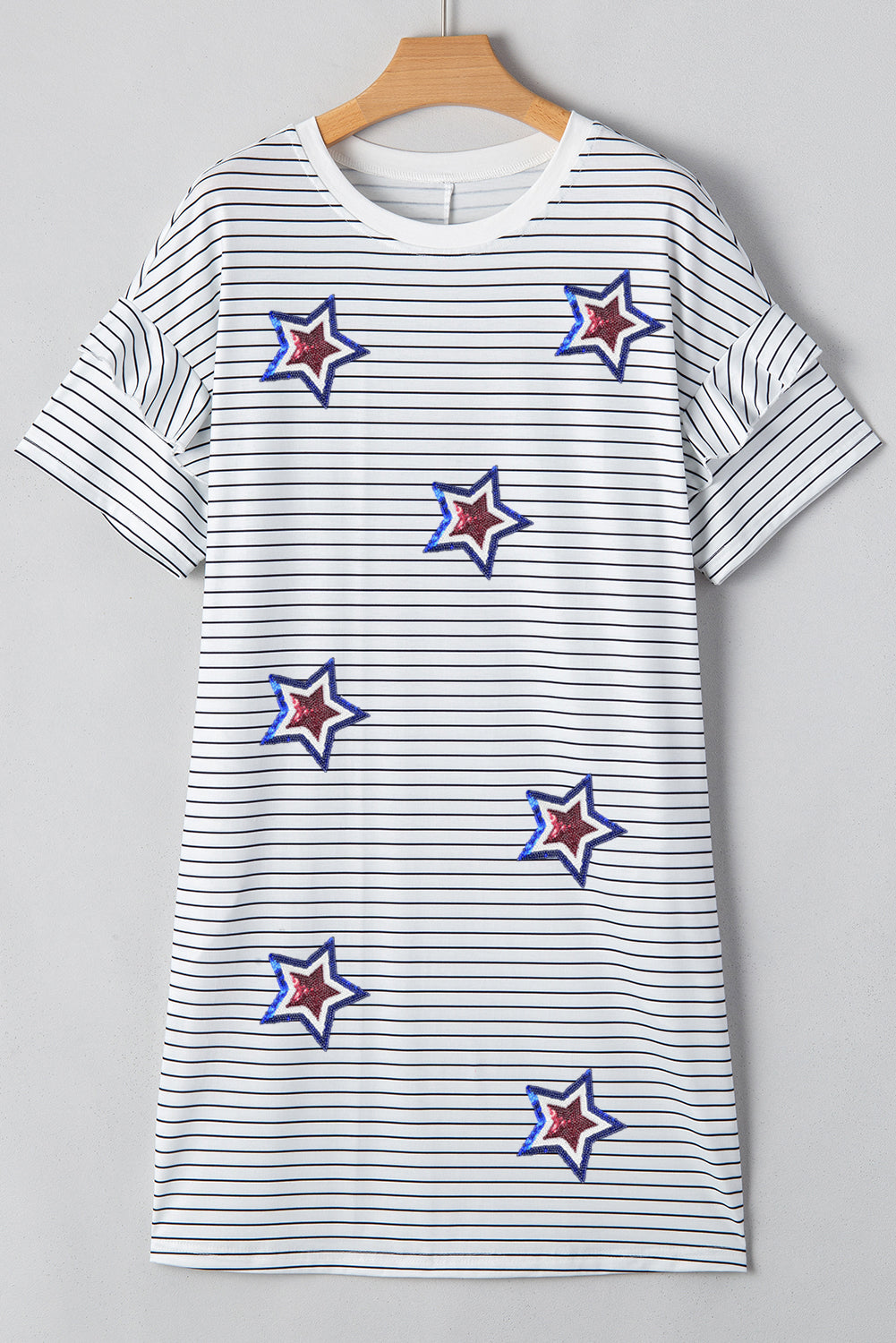 Striped Sequin Star USA Mini Dress – Ruffle Sleeve 4th of July Outfit