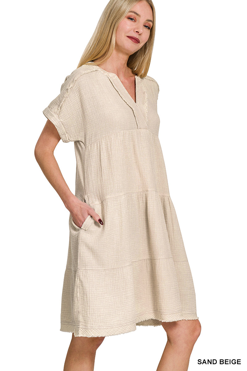 The Gracie Grace Gauze Dress – Washed Cotton Comfort with Pockets