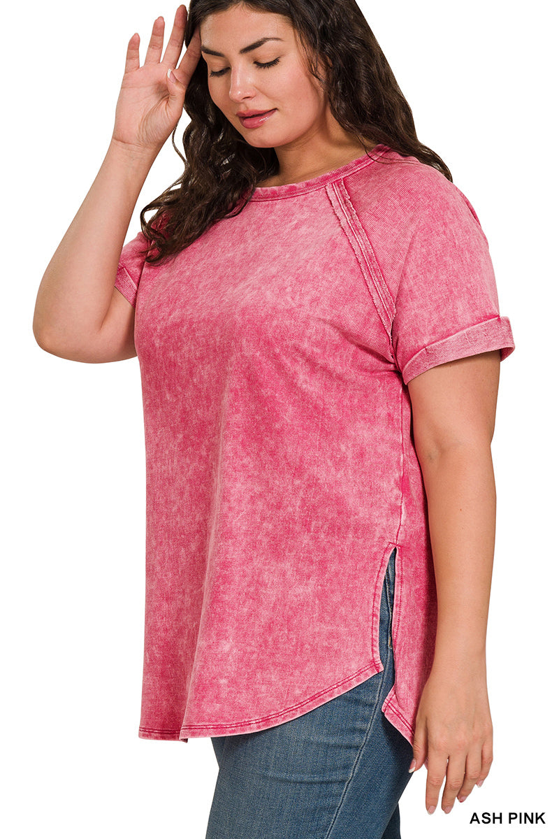 Acid Wash French Terry Pullover – Raw Edge Tee with Cuffed Sleeves | Honeysuckle Road