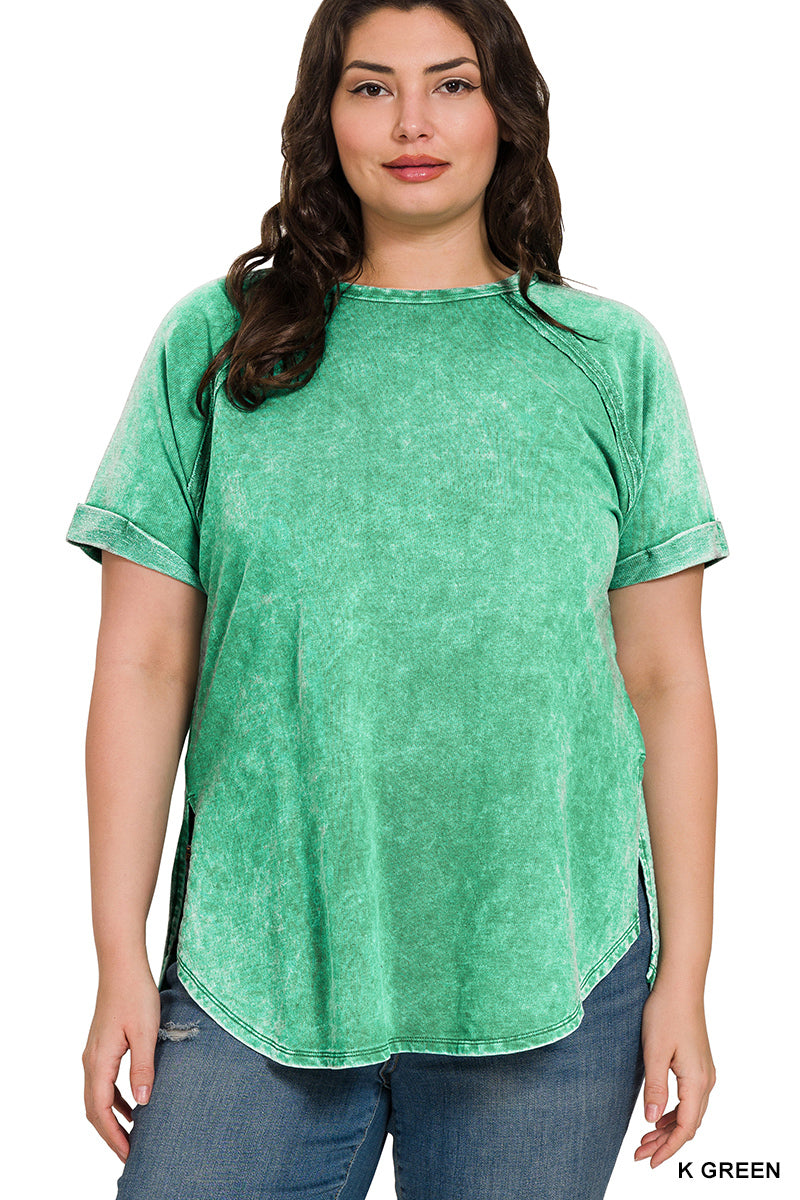 Acid Wash French Terry Pullover – Raw Edge Tee with Cuffed Sleeves | Honeysuckle Road